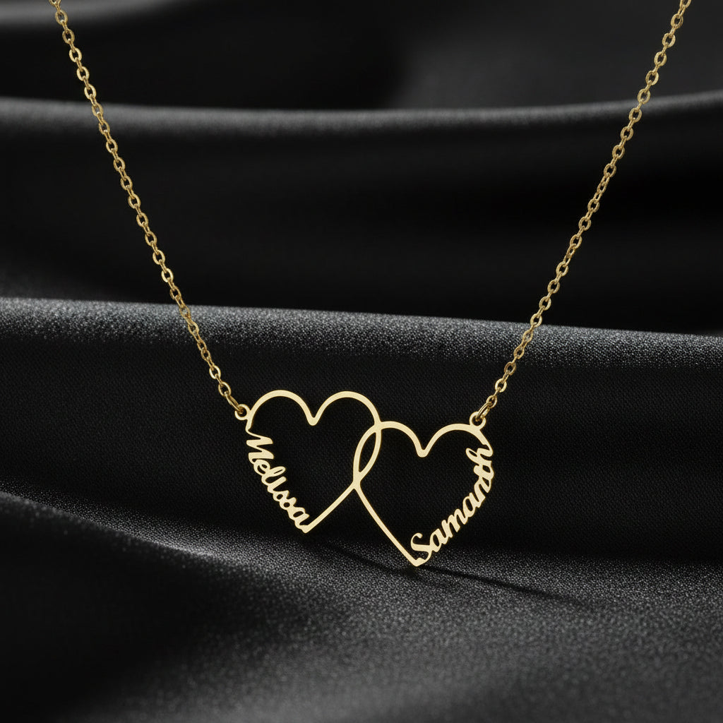 Collier Double Coeur 1 a 4 Prénom