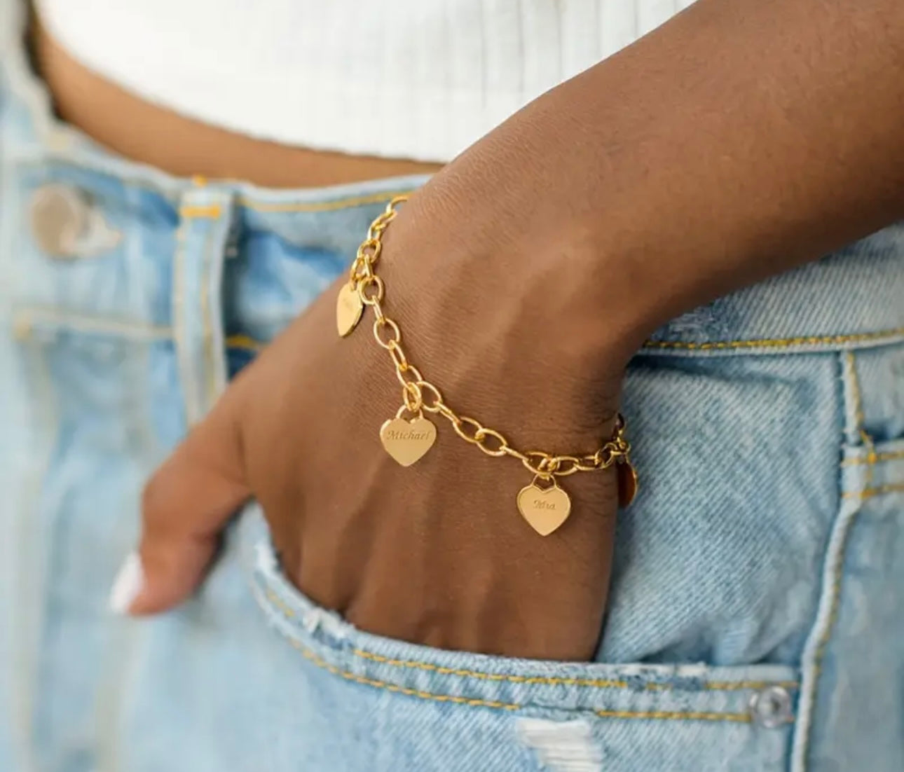 Bracelet cœur jusqu'à 5 prénoms